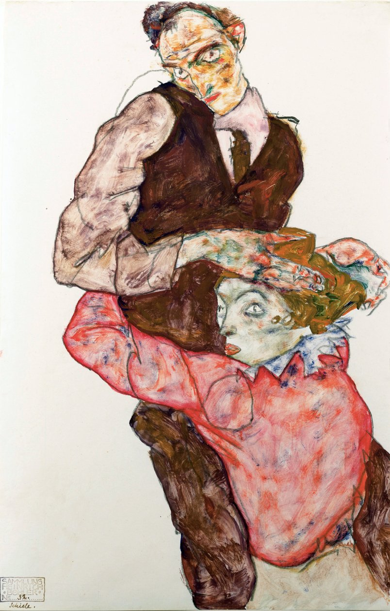 Amantes - Schiele, Egon (1890-1918) - 1914-1915 - Giz preto, Guache sobre Papel - 47,4x30,5 - Museu Leopold, Viena de Egon Schiele