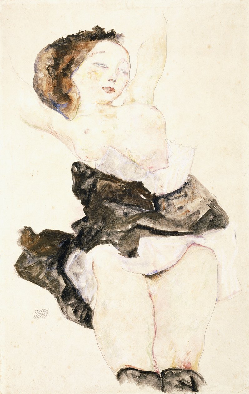 Menina deitada, seminua, 1912 de Egon Schiele