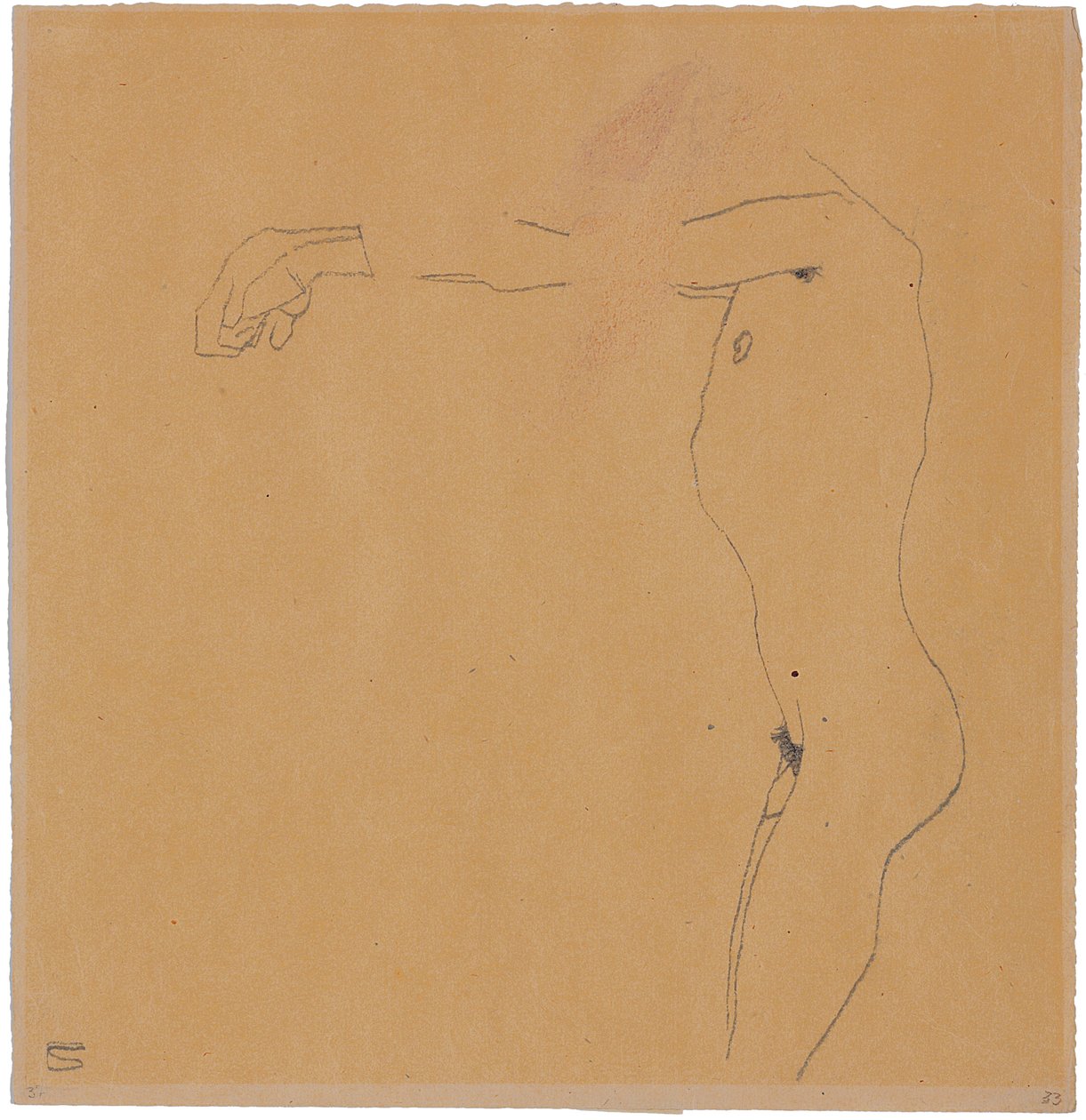 Nu masculino com os braços levantados para a esquerda, 1909 de Egon Schiele