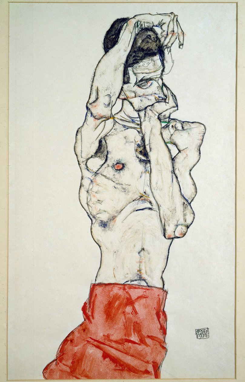 Nude masculino com folha vermelha de Egon Schiele