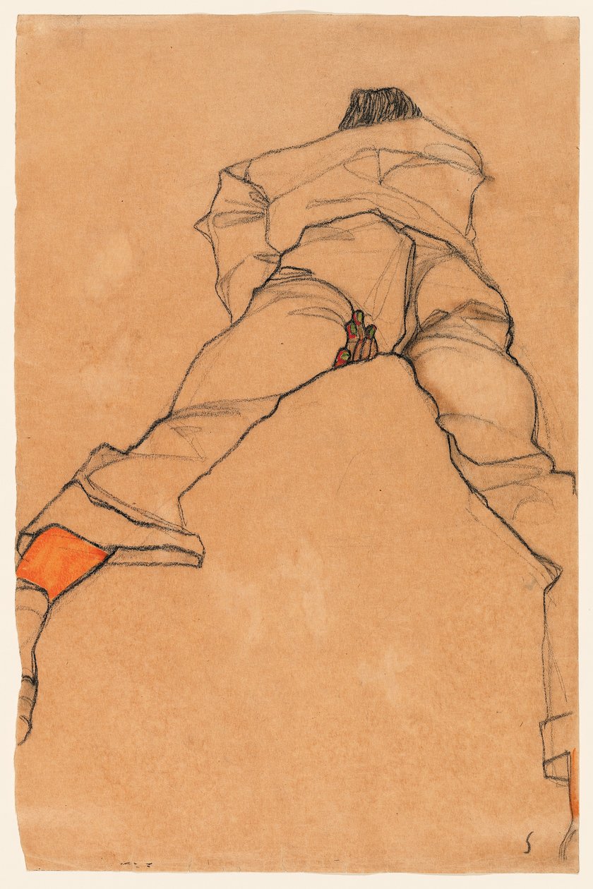 Homem deitado de bruços de Egon Schiele