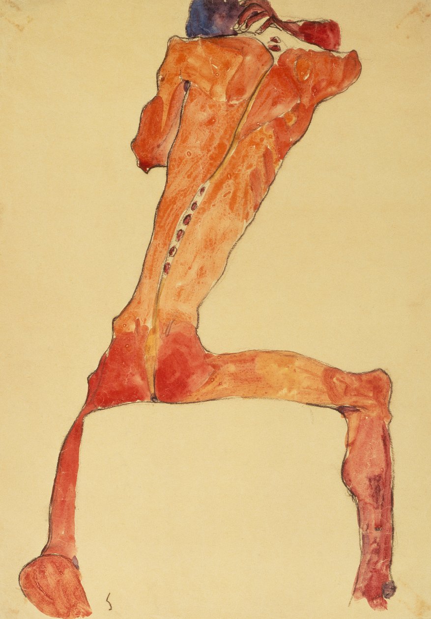 Mannerruckenhaut (lápis e aquarela) de Egon Schiele