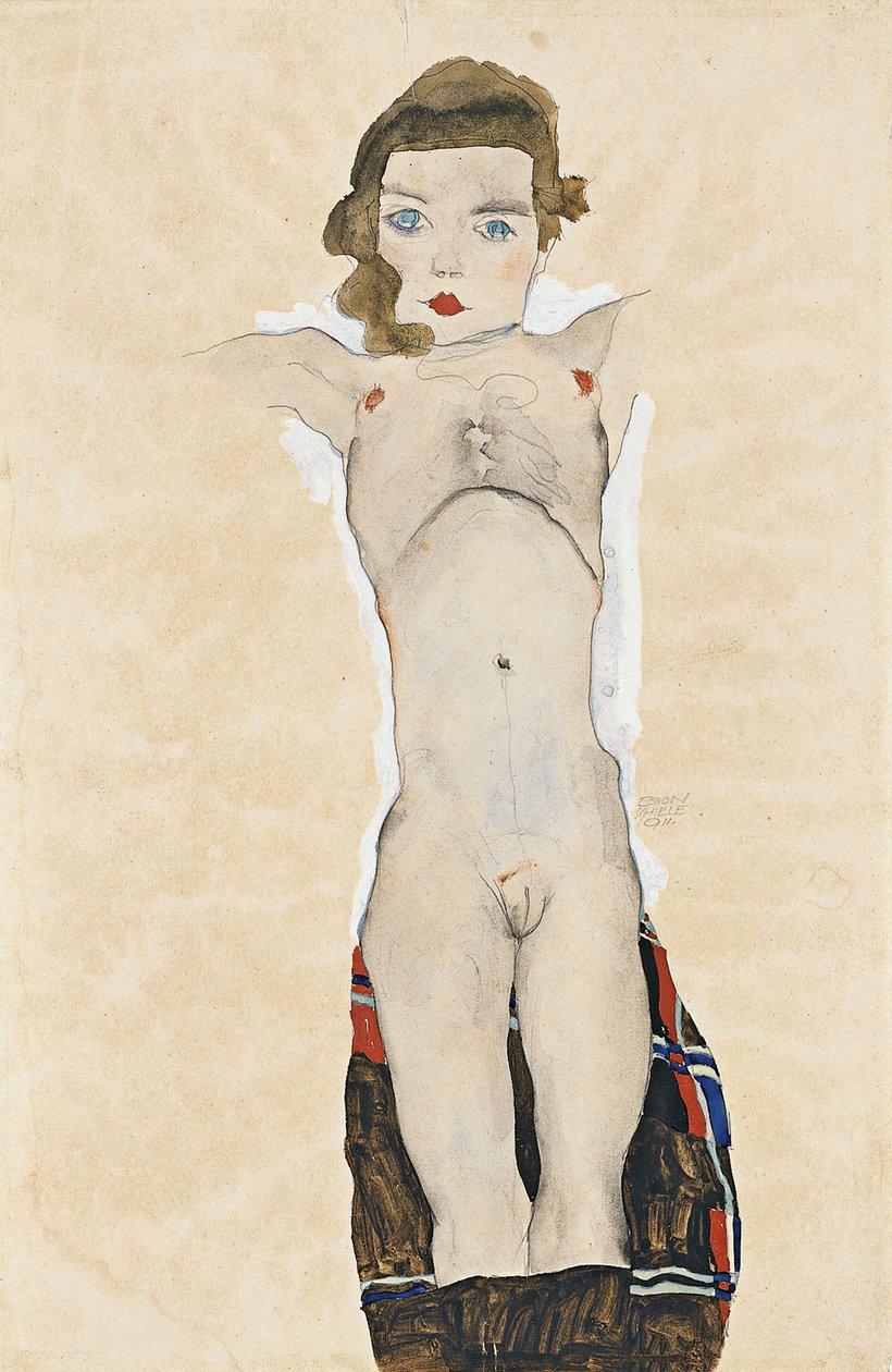 Menina nua com os braços estendidos, 1911 de Egon Schiele