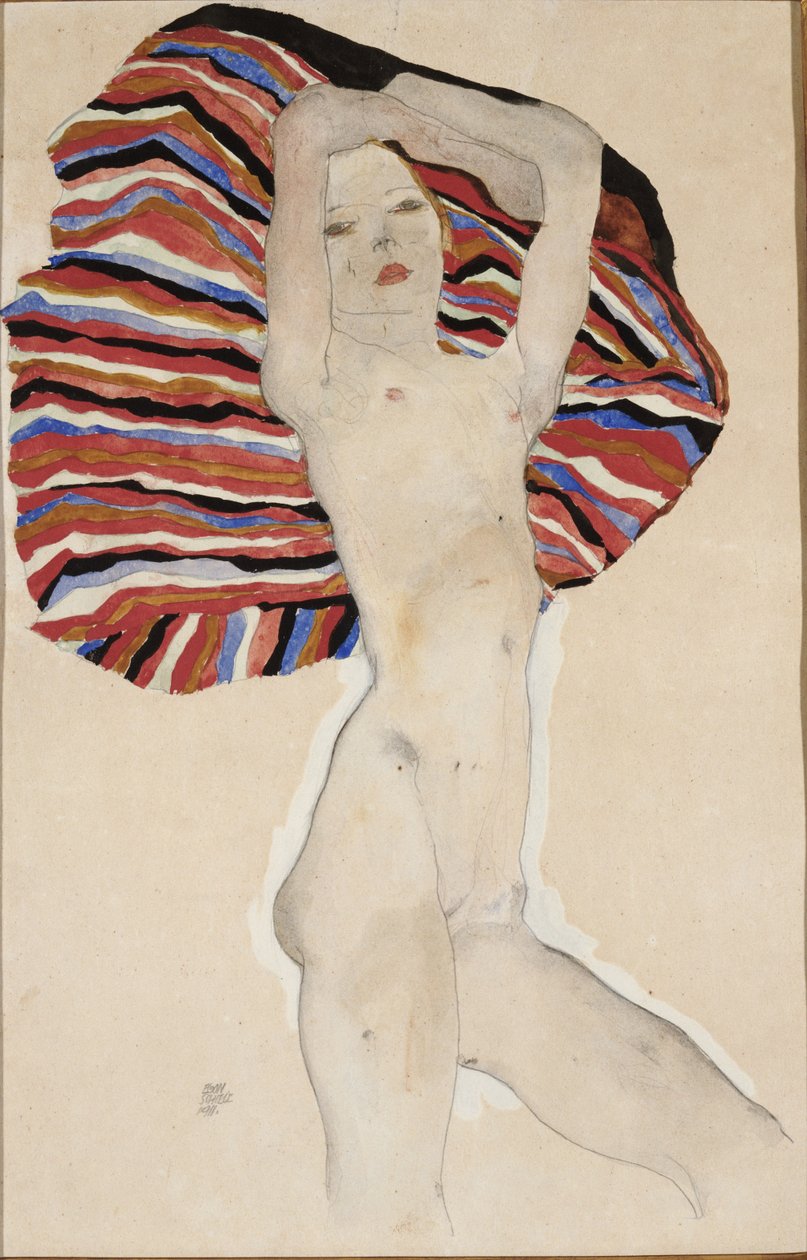 Nu contra material colorido, 1911 de Egon Schiele