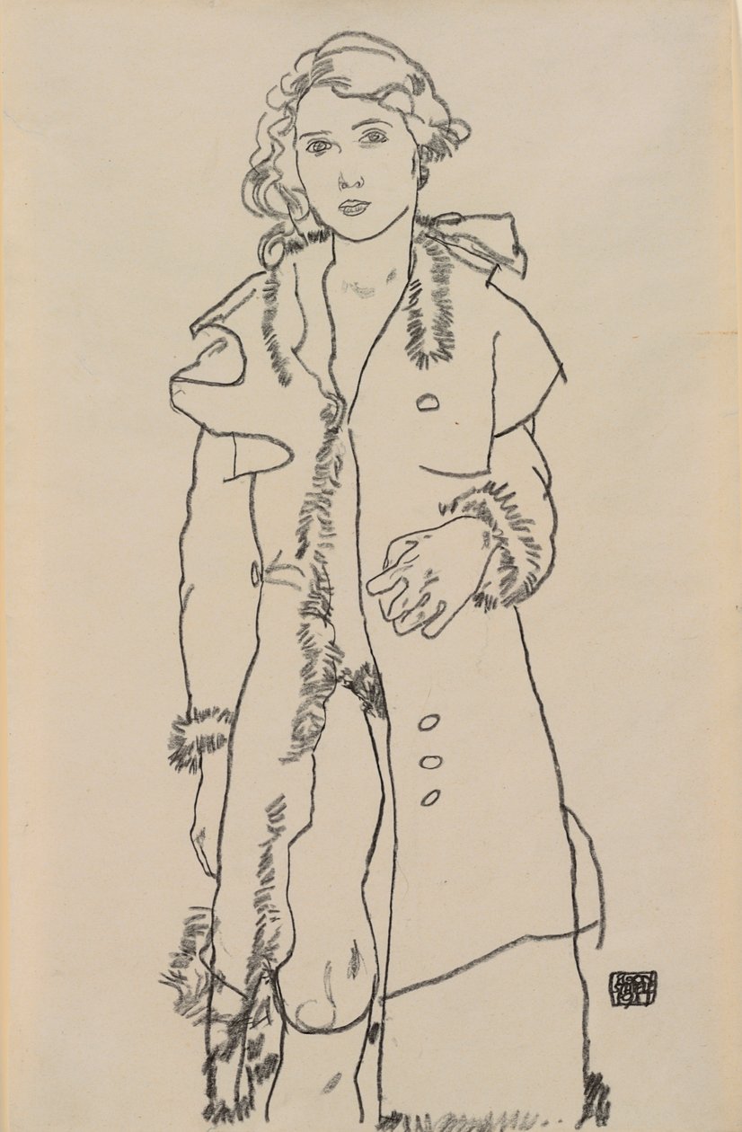 Nude com pelagem aparada; Nu de menina com casaco de pêlo, 1917 de Egon Schiele