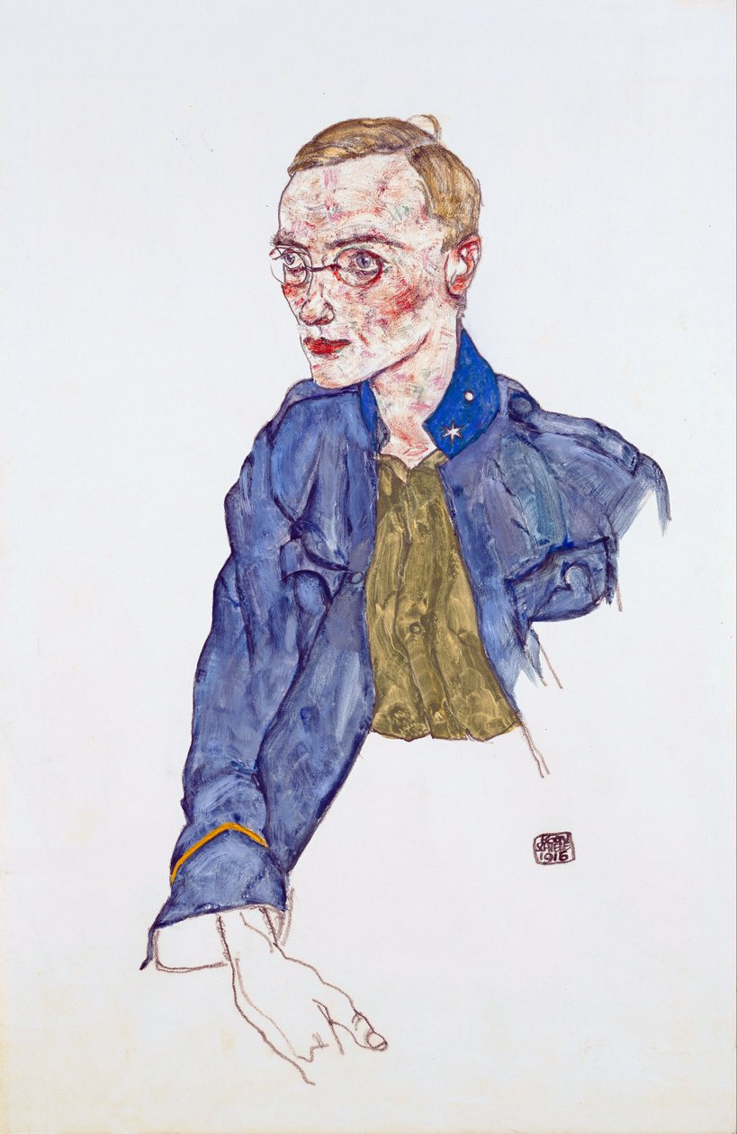 Lance-Corporal de Um Ano Voluntário - Schiele, Egon (1890-1918) - 1916 - Lápis, guache sobre papel - 48x31,3 - Museu Leopold, Viena de Egon Schiele