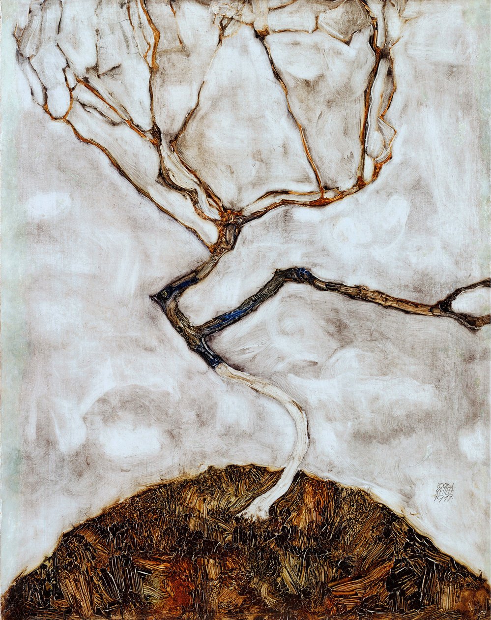 Pequena árvore no final do Outono - Pintura por Egon Schiele (1890-1918) óleo sobre tela (42x33,5 cm) de Egon Schiele