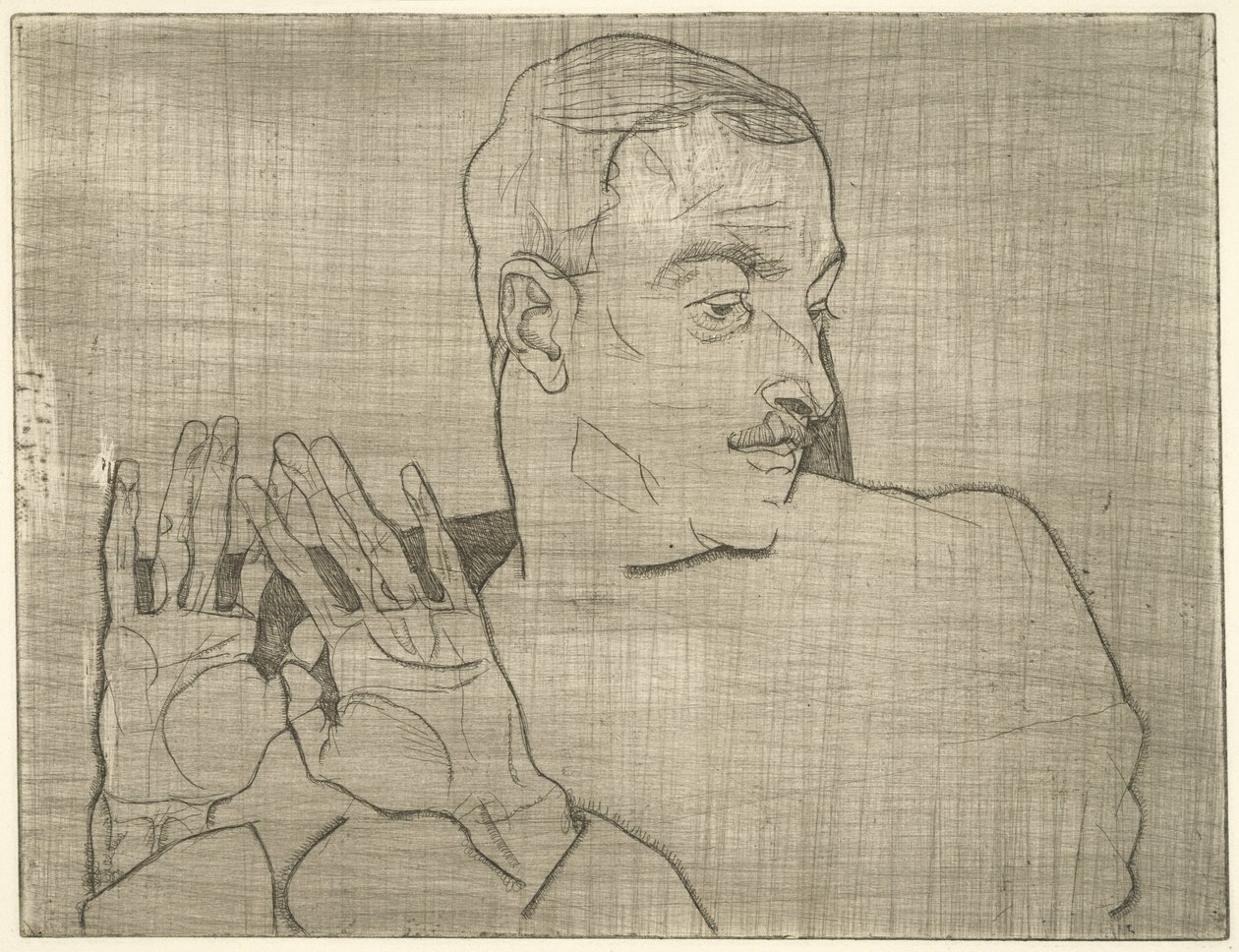 Retrato de Arthur Roessler, 1914 (drypoint) de Egon Schiele