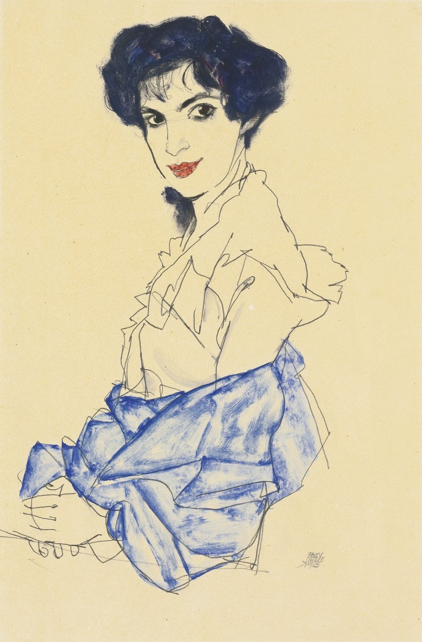 Retrato de Elisabeth Lederer, sentada com as mãos postas, 1913 de Egon Schiele