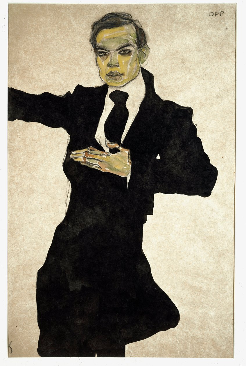 Retrato de Max Oppenheimer (1885-1954), pintor alemão Desenho de Egon Schiele (1890-1918), de Egon Schiele