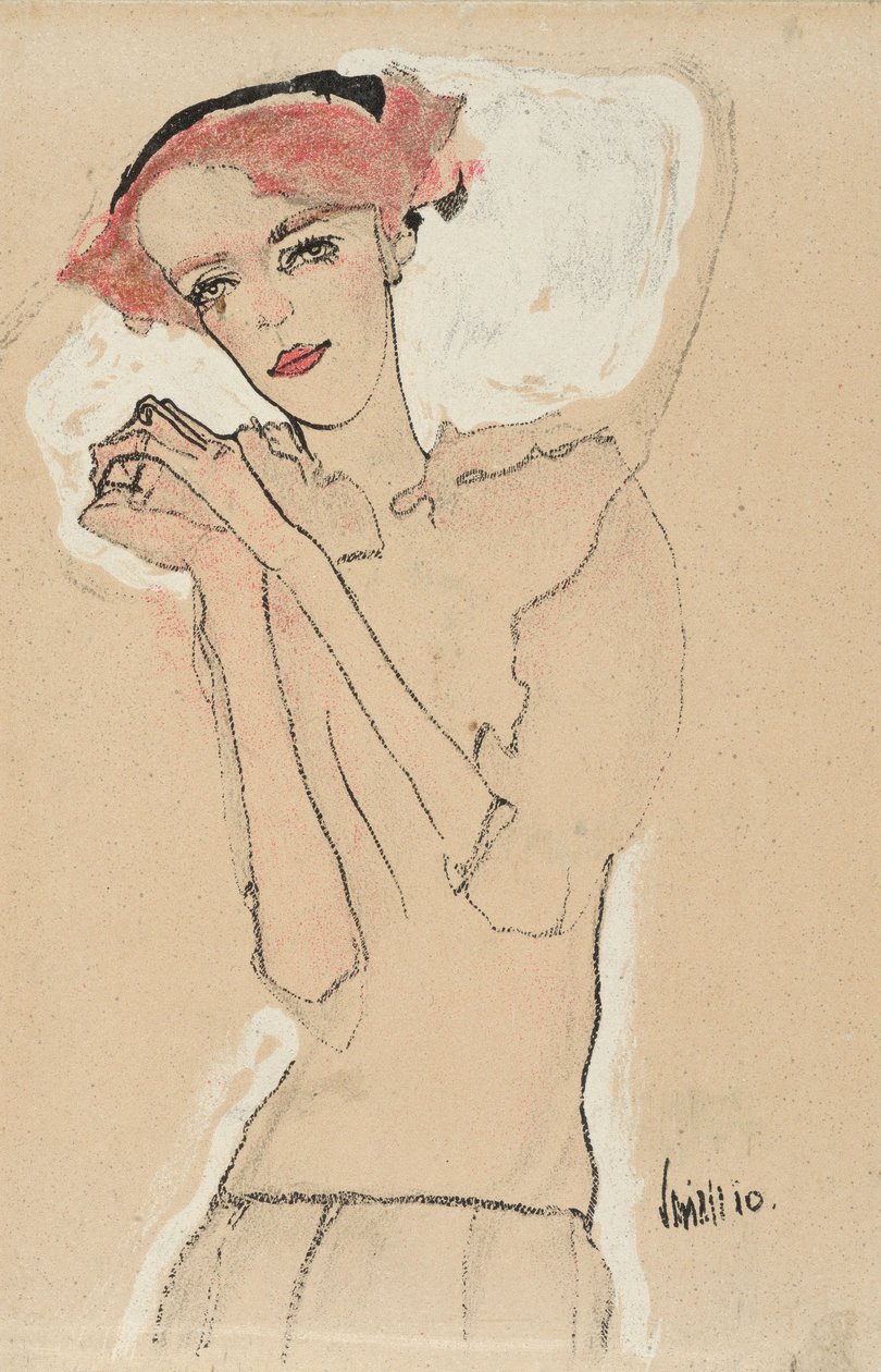 Retrato de uma mulher, 1910 (litografia a cores) de Egon Schiele