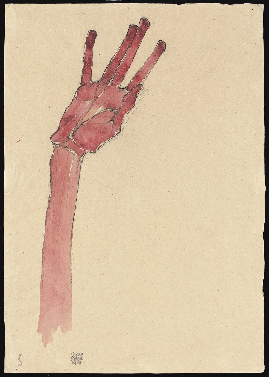 Mão vermelha levantada, 1910 de Egon Schiele