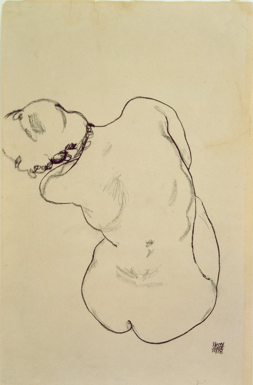 Reclining Nude - Back View, 1918 (lápis preto sobre papel) de Egon Schiele