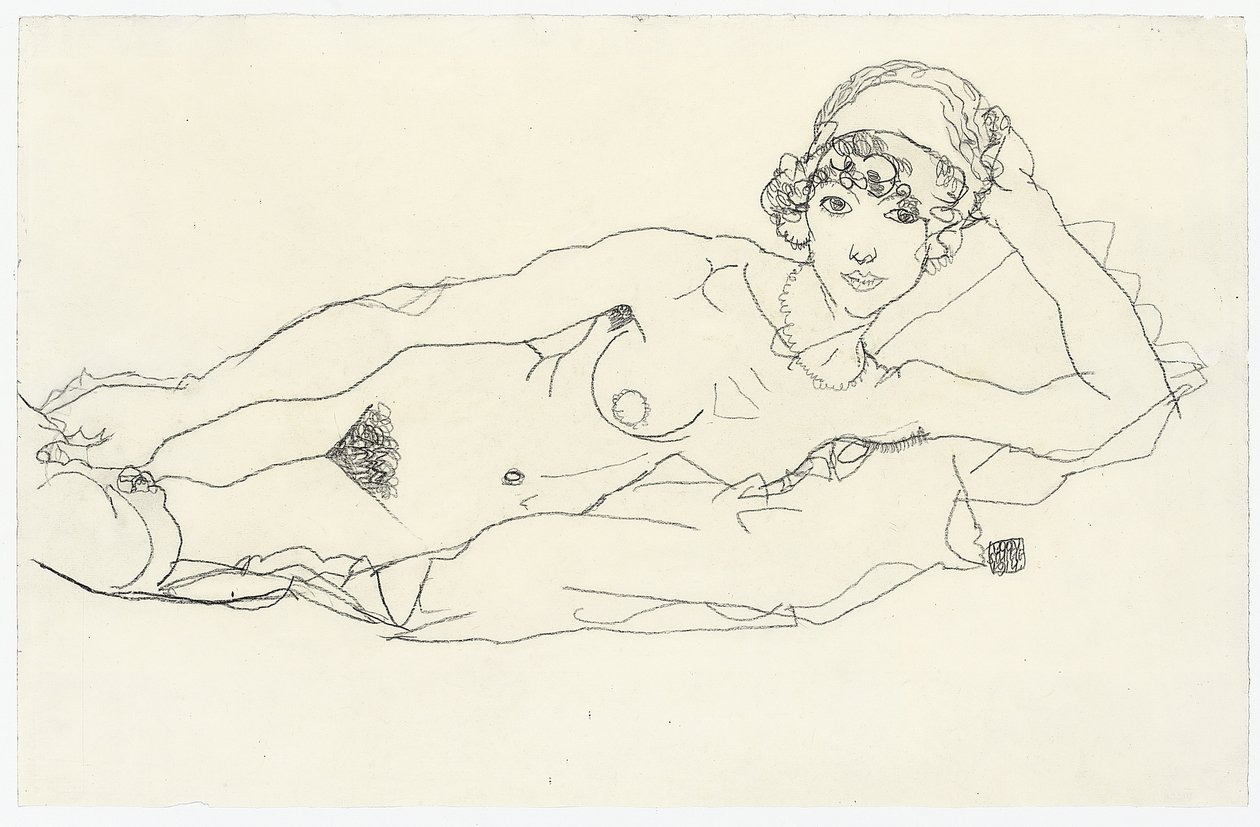 Nude reclinado; Mentir, 1914 de Egon Schiele