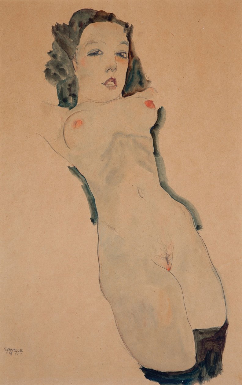 Nude reclinado com meias pretas de Egon Schiele