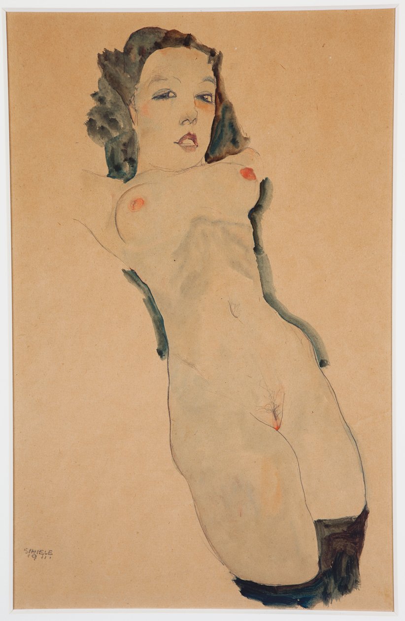 Nude reclinado com meias pretas; Deitado nu com meias pretas, 1911 de Egon Schiele