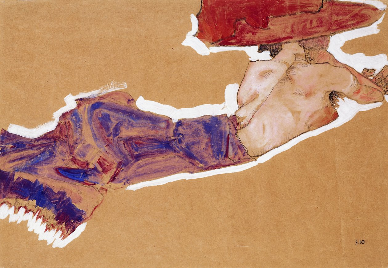 Semi-nu reclinado com Red Hat, 1910 de Egon Schiele