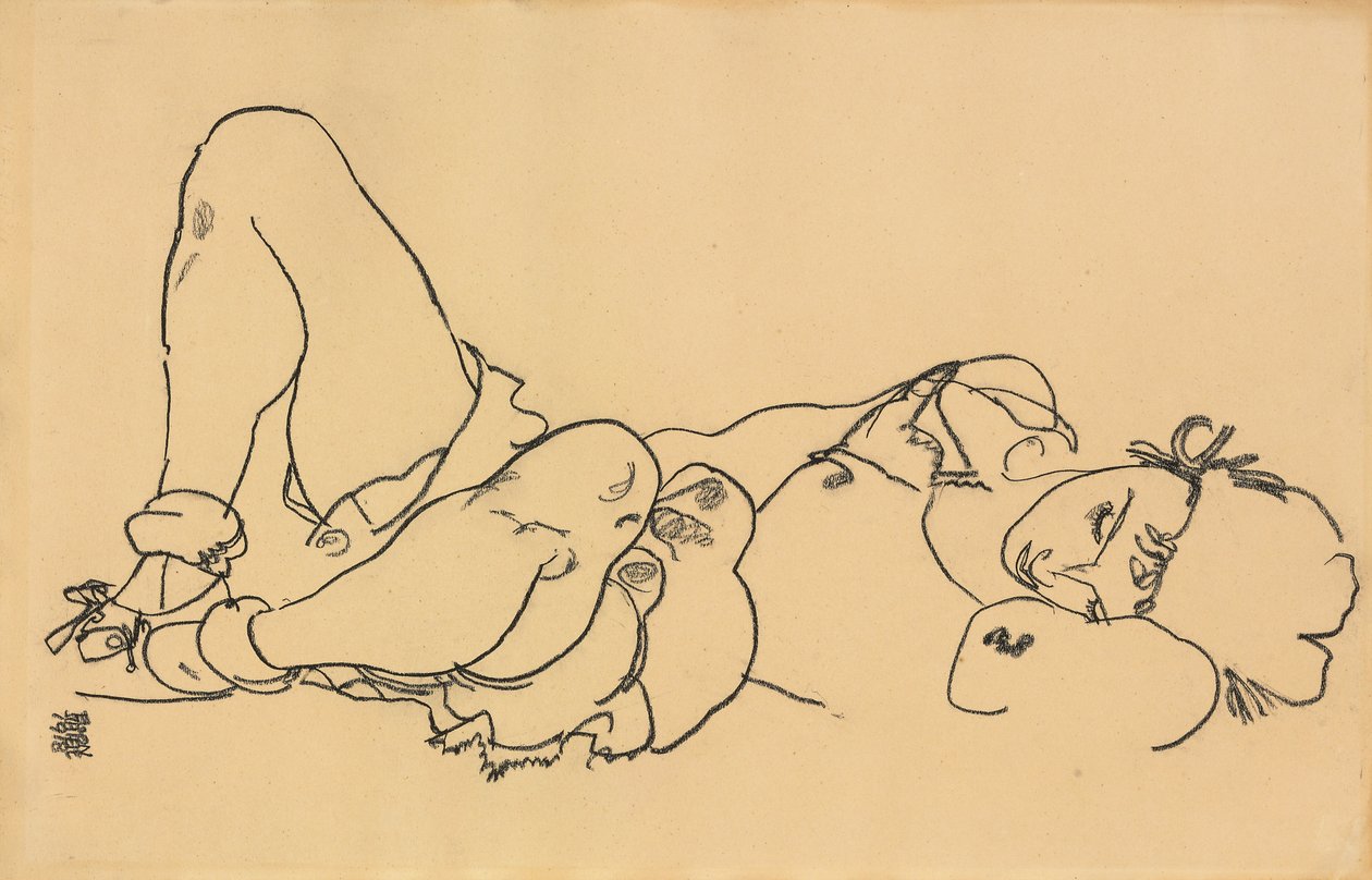 Mulher reclinada; Reclinado, 1918 de Egon Schiele