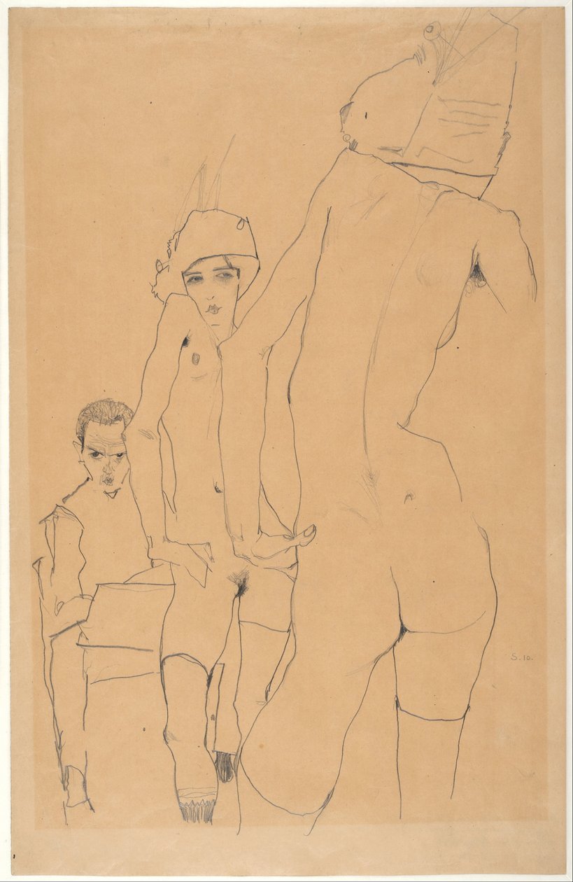 Schiele com um modelo nu diante do espelho de Egon Schiele