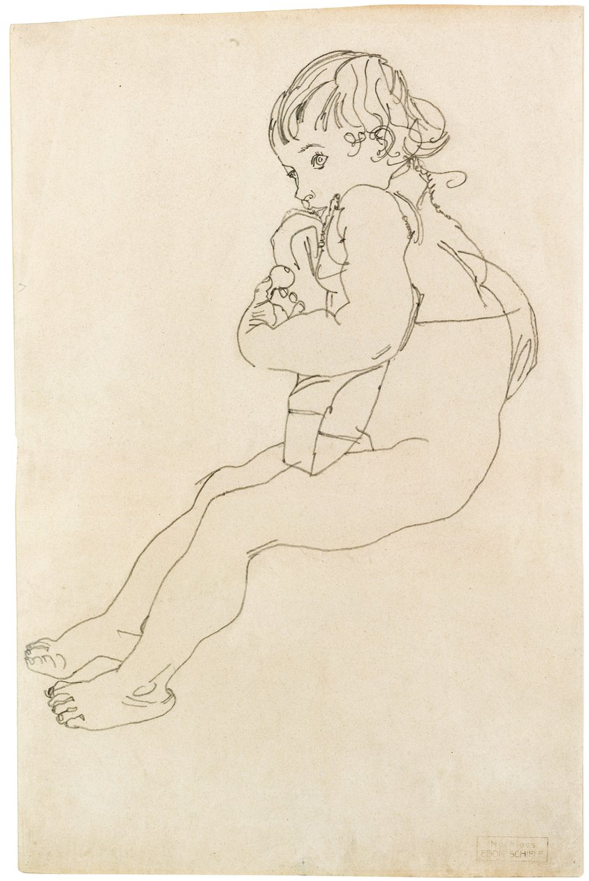 Criança sentada, 1916 de Egon Schiele