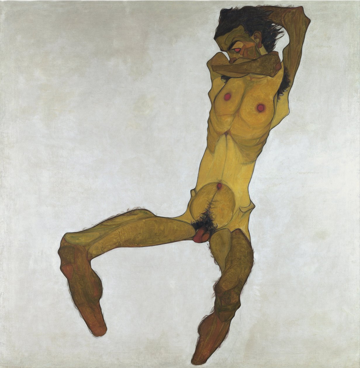 Nu Masculino Sentado (Auto-Retrato) - Schiele, Egon (1890-1918) - 1910 - Óleo sobre tela - 152,5x150 - Museu Leopold, Viena de Egon Schiele