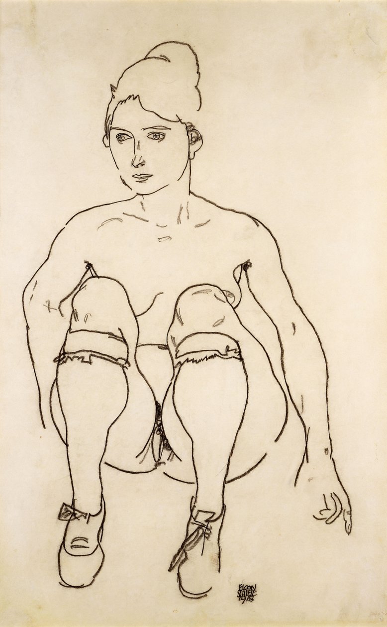 Nude sentado com sapatos e meias; Nu sedentário com sapatos e meias, 1918 de Egon Schiele
