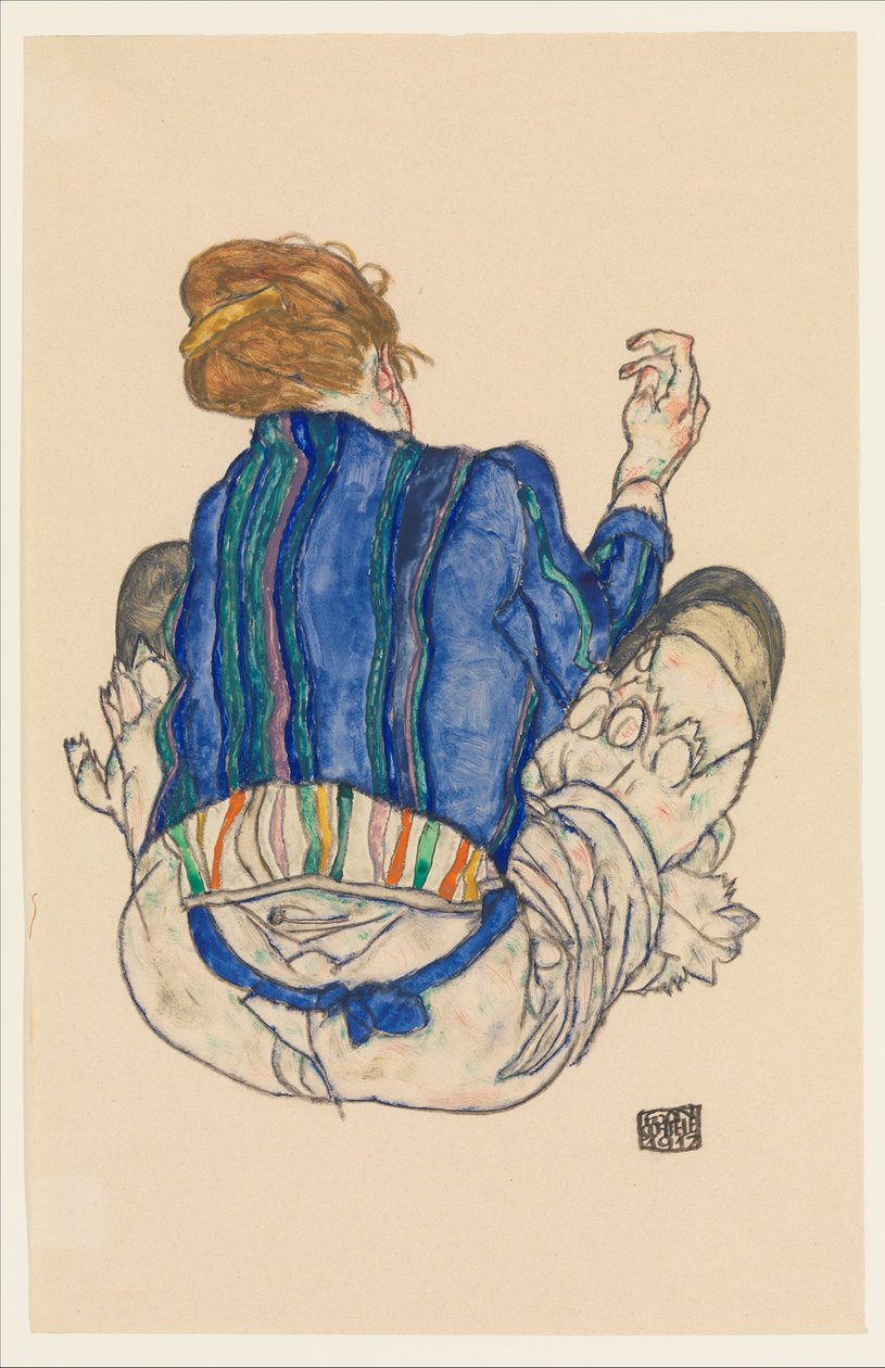 Mulher sentada, vista traseira, 1917 de Egon Schiele