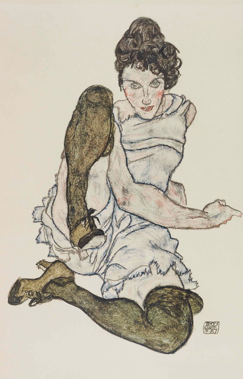 Mulher sentada com as pernas levantadas, 1917. de Egon Schiele