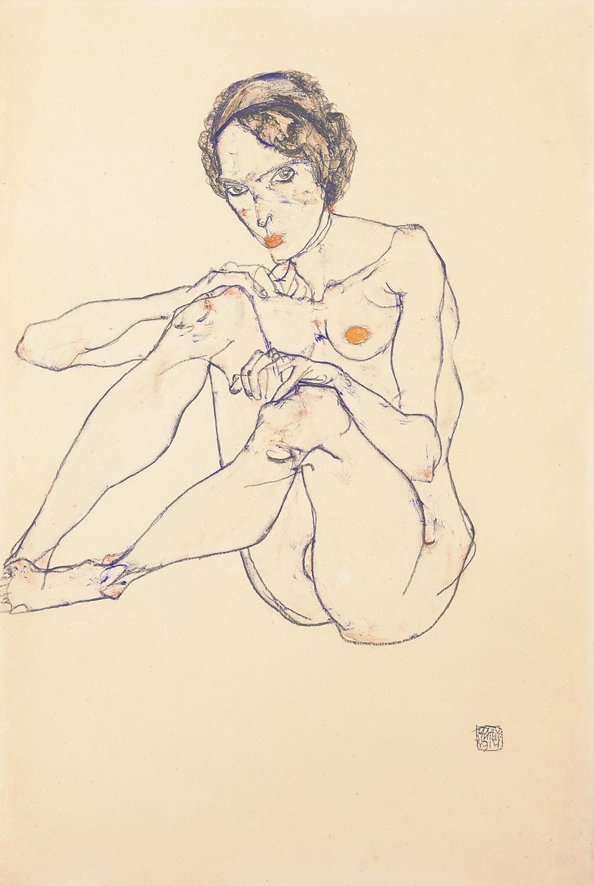 Nu feminino sentado, 1914 de Egon Schiele