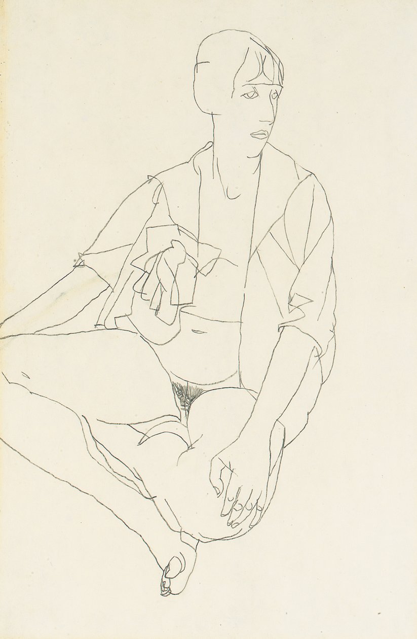 Nu feminino sentado com blusa aberta, 1913 de Egon Schiele