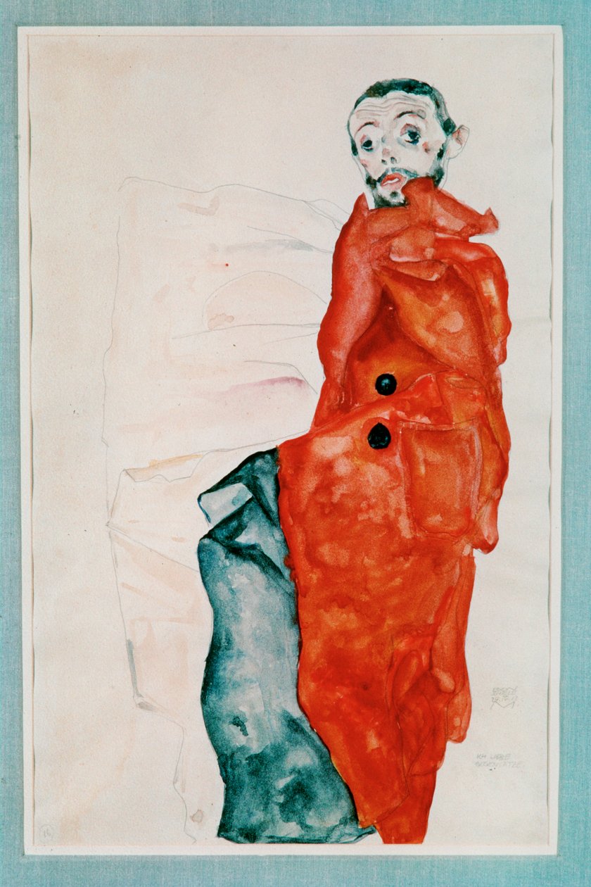 Selbstbildnis als Gefangener [Autorretrato como ... (aguarela e lápis) de Egon Schiele