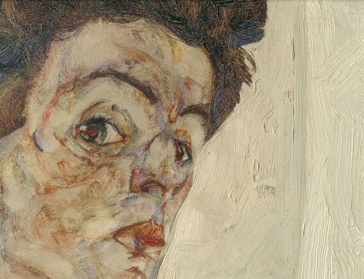Autorretrato com frutos de lanterna ... (óleo e aguarela sobre tela) de Egon Schiele