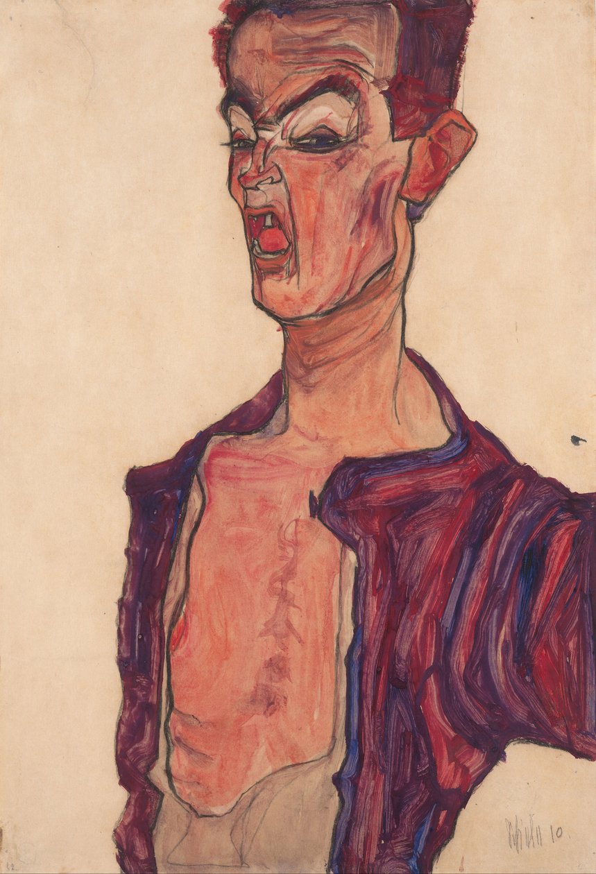 Auto-retrato, fazer caretas, 1910 de Egon Schiele