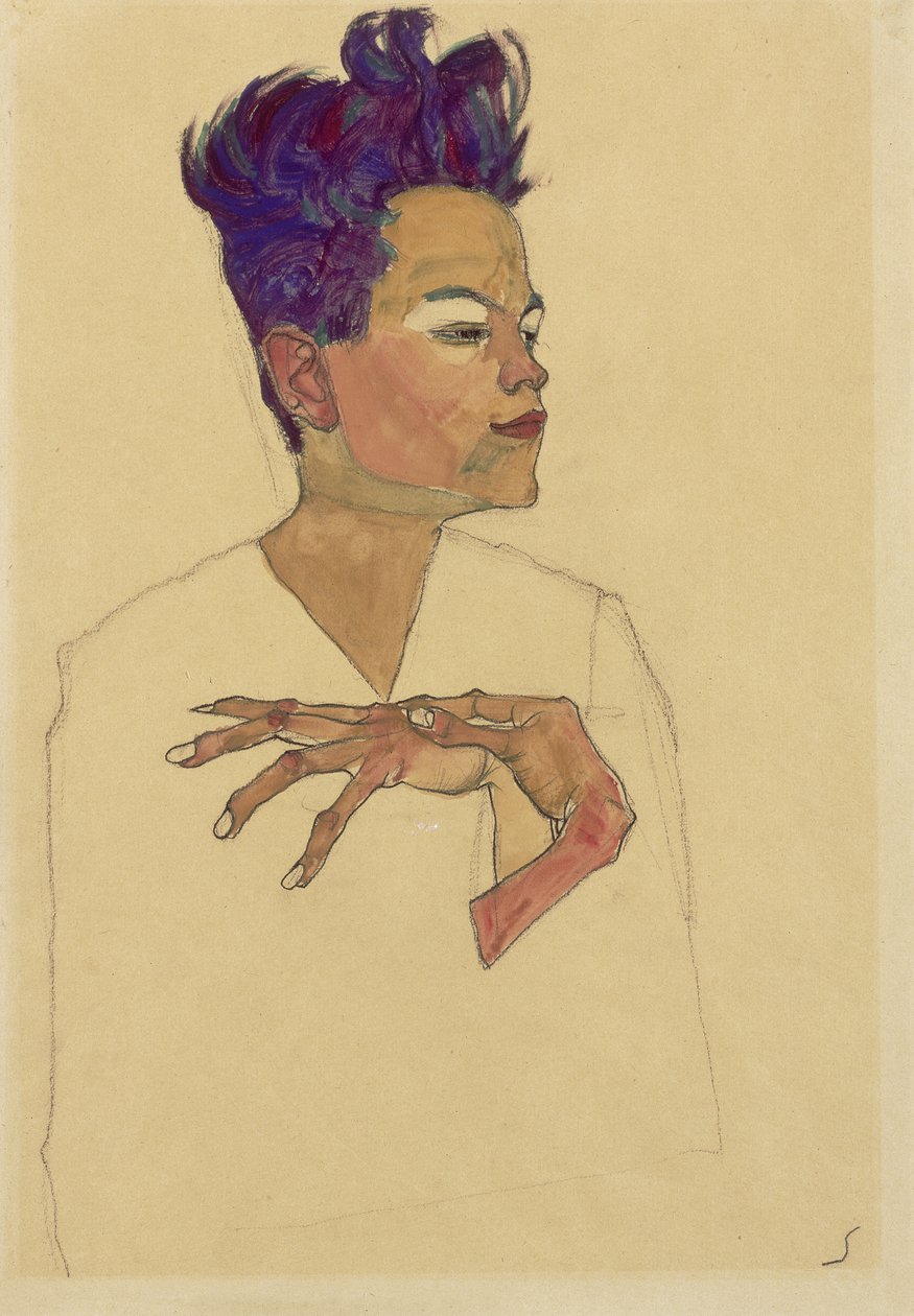 Auto-retrato com as mãos no peito, 1910 de Egon Schiele