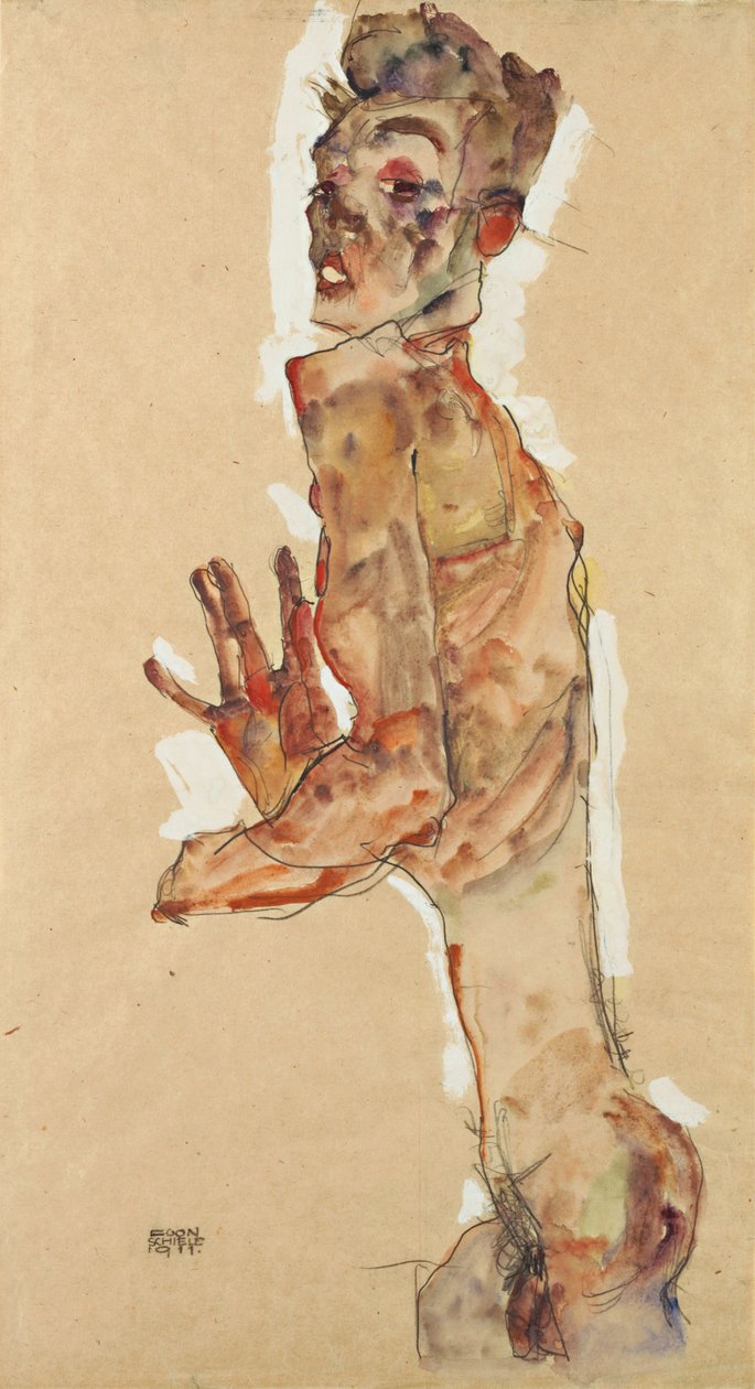 Auto-retrato com os dedos abertos, 1911 de Egon Schiele