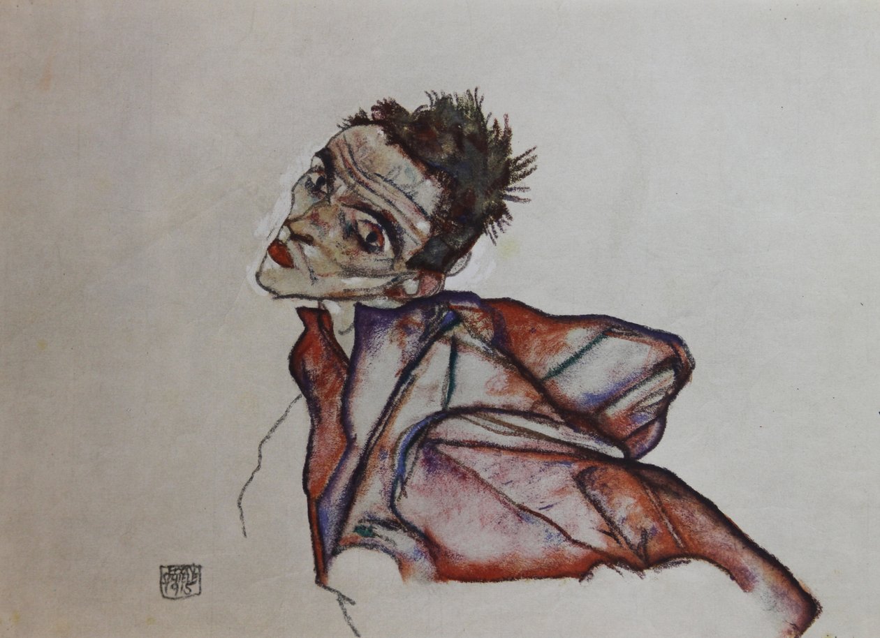 Auto-retrato com os braços para trás, 1915. de Egon Schiele