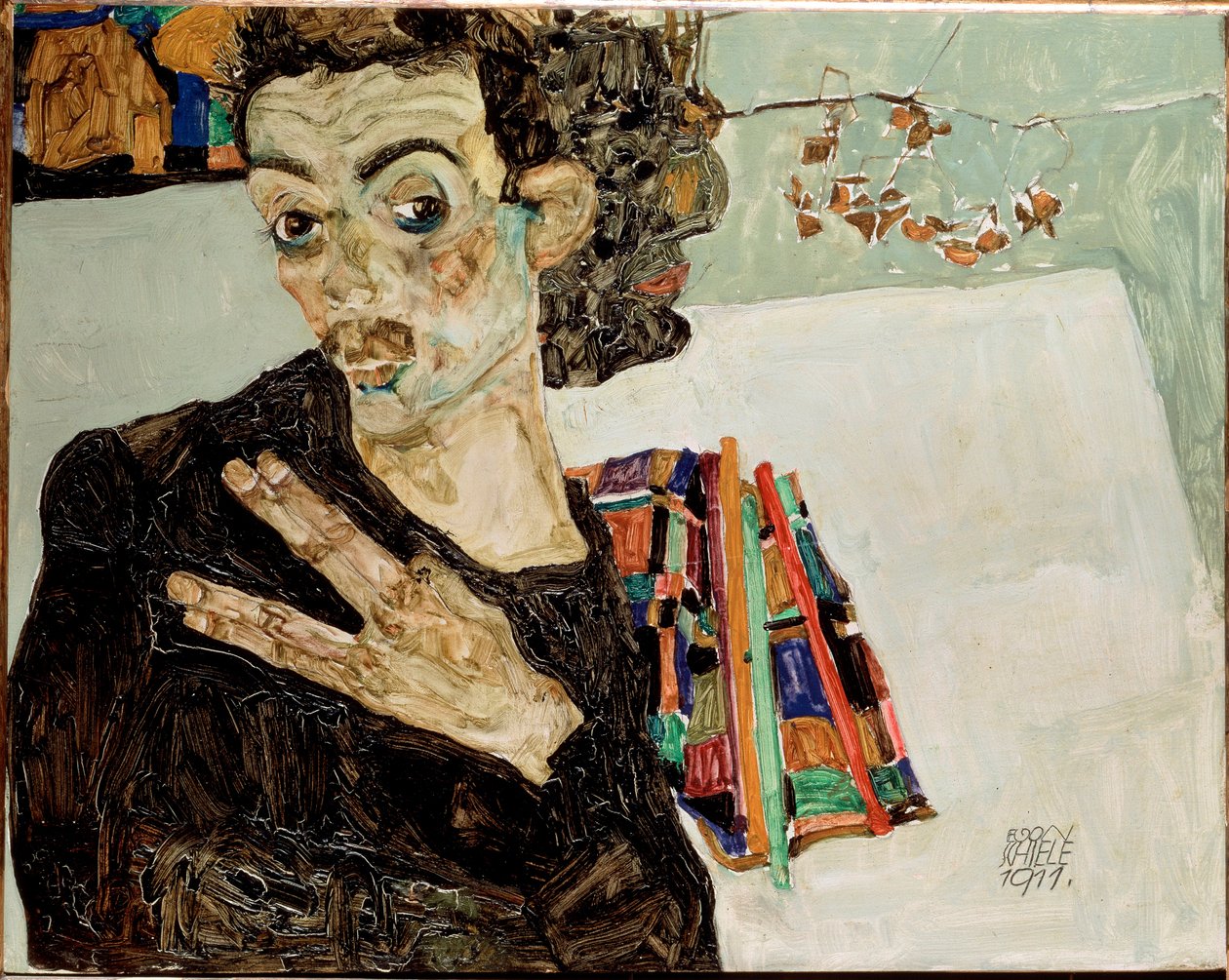 Auto-retrato com os dedos separados. Pintura de Egon Schiele de Egon Schiele