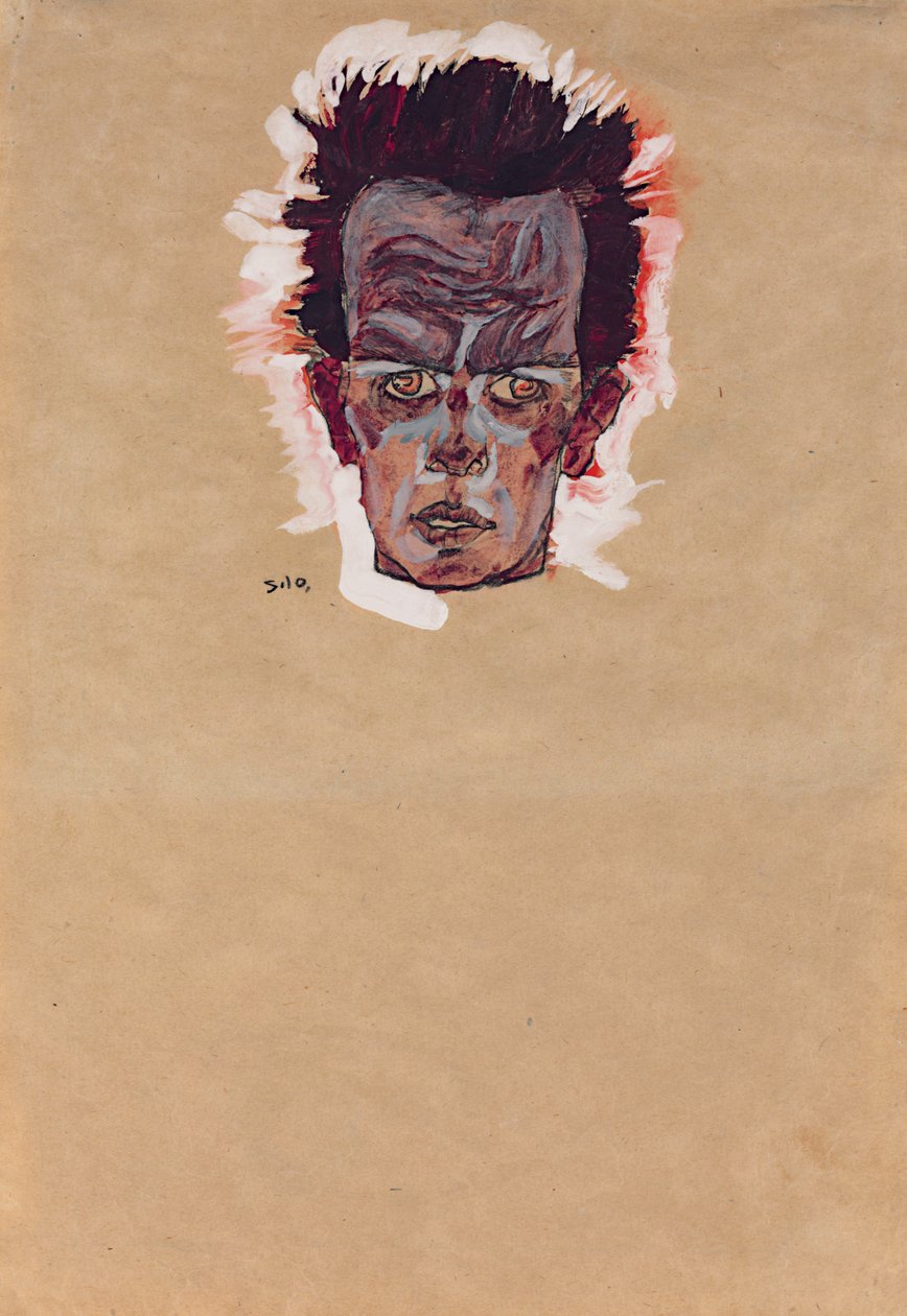 Auto-retrato, cabeça; Auto-retrato, Cabeça, 1910 de Egon Schiele