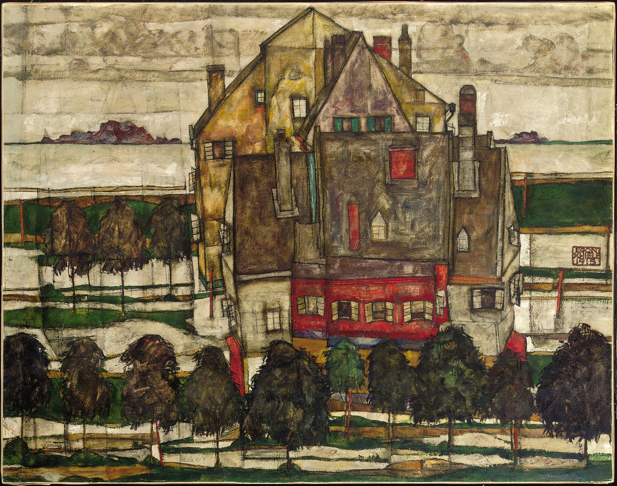 Moradias individuais (Casas com Montanha); Einzelne Hauser (Hauser mit Bergen) de Egon Schiele