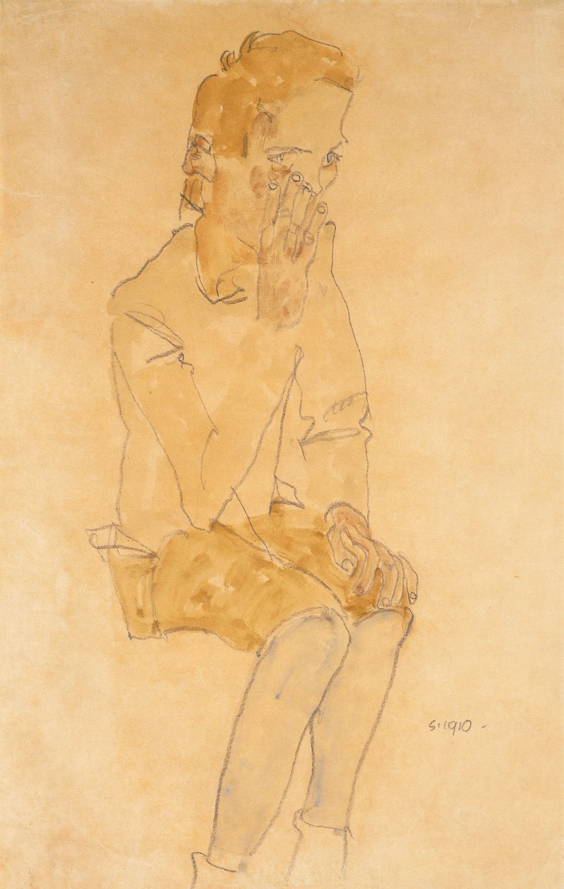 Menino sentado, 1910 de Egon Schiele