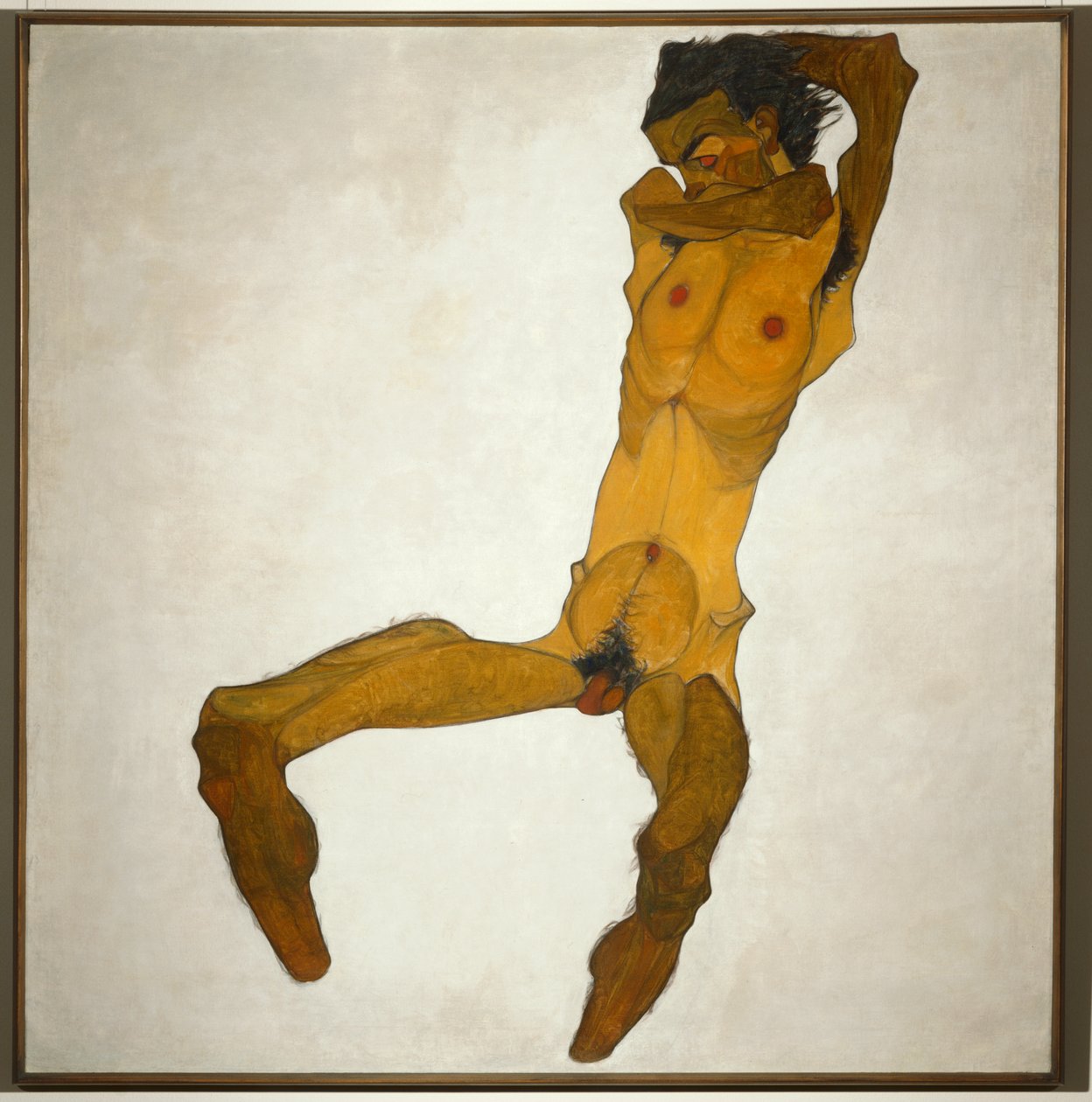 Sitzender Männerakt ... (óleo e aguarela sobre tela) de Egon Schiele