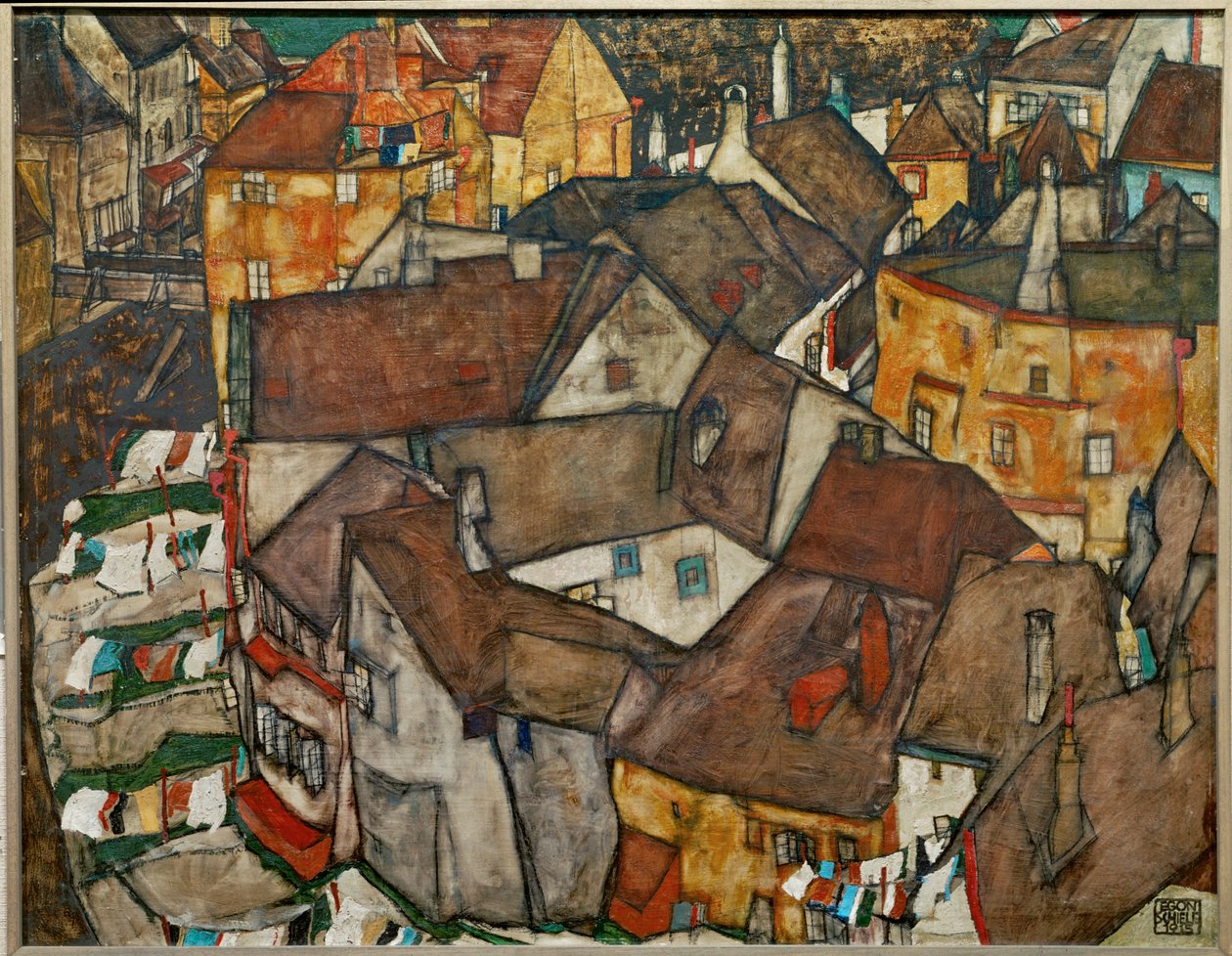 Pequena cidade - Krumau na Checoslováquia (óleo sobre tela) de Egon Schiele