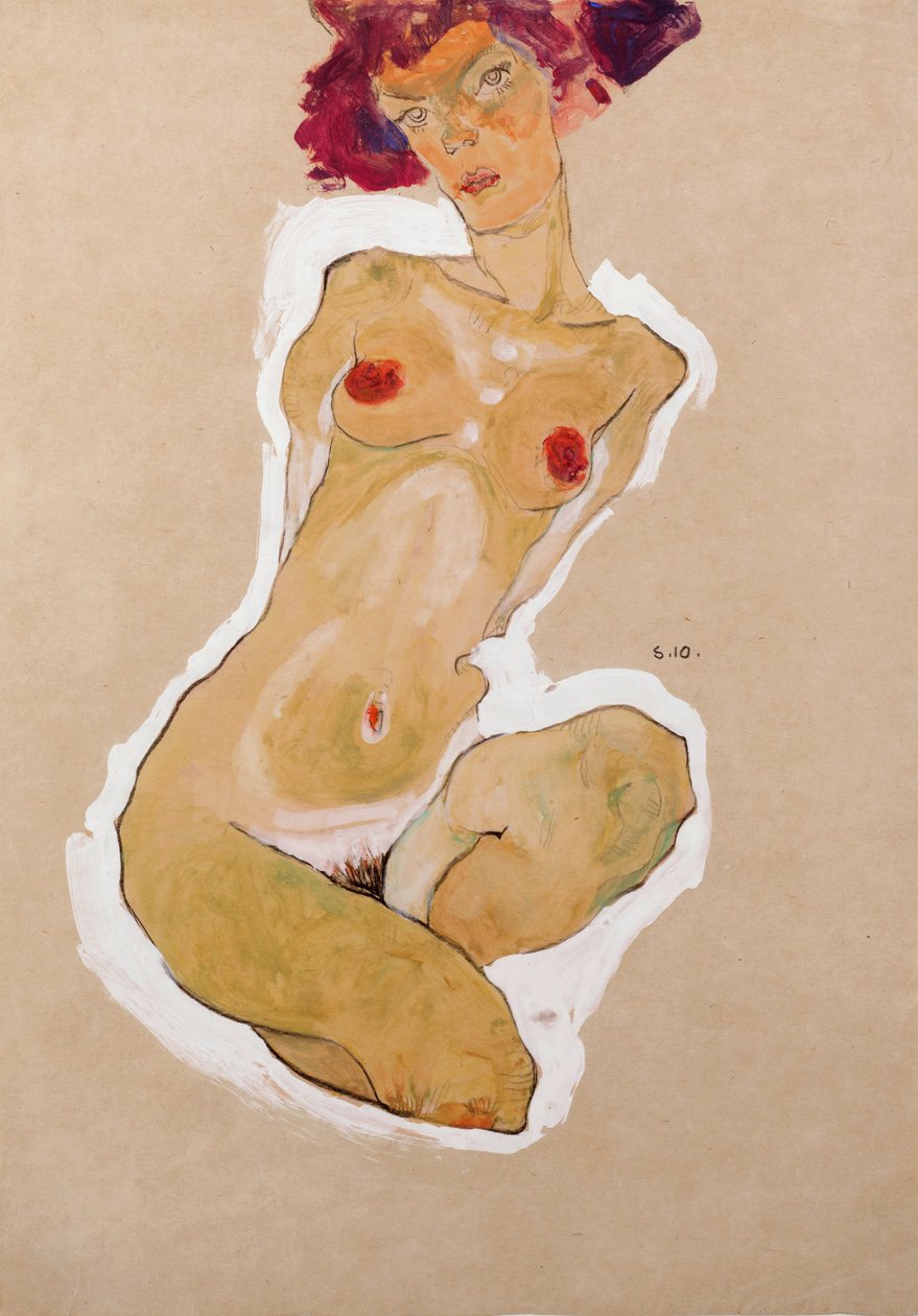 Agachado nu feminino, 1910 de Egon Schiele
