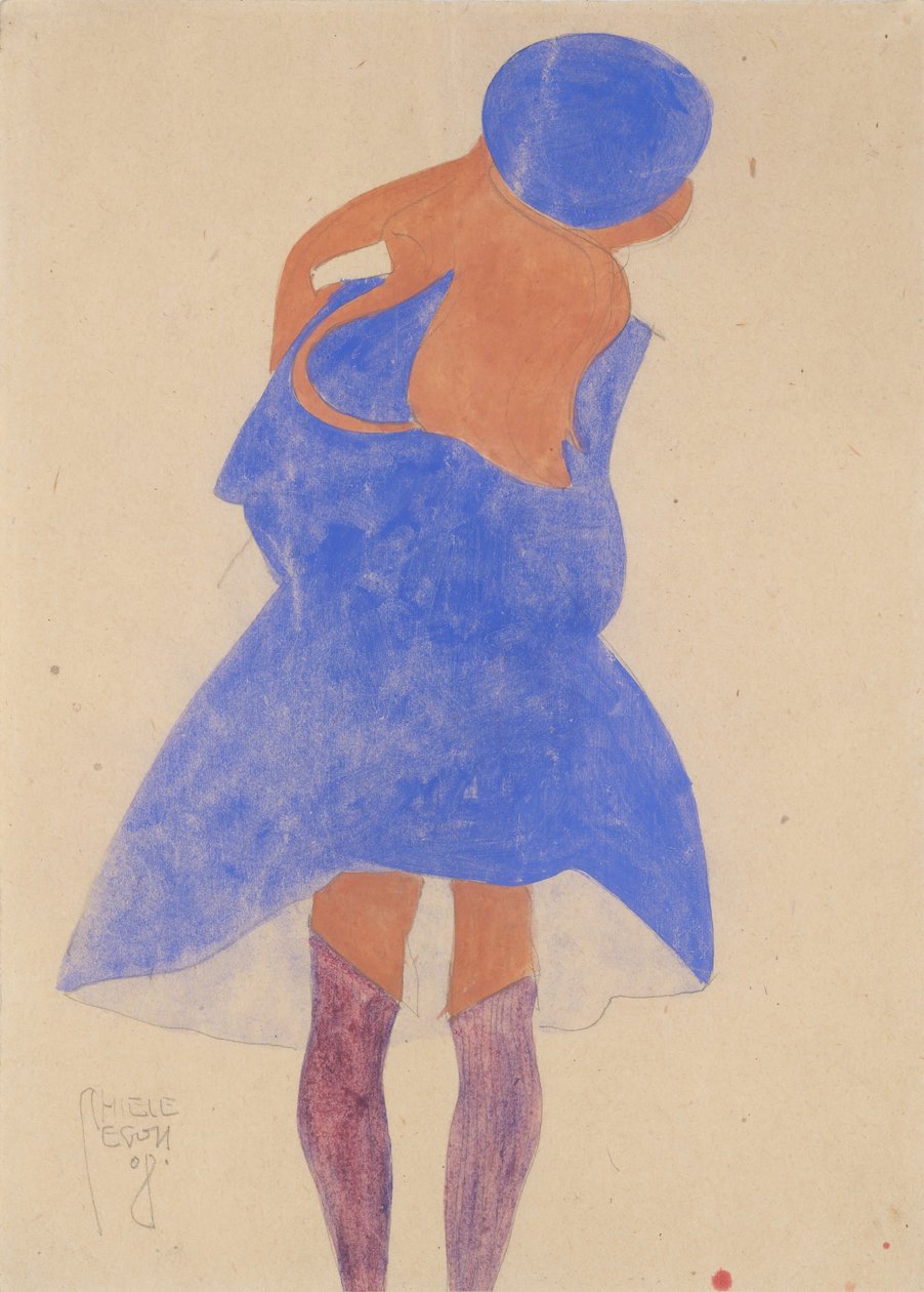 Garota em pé, vista traseira, 1908. de Egon Schiele