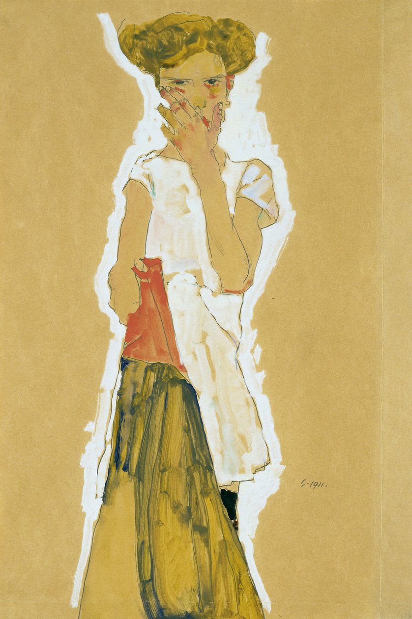 Garota de pé na saia branca de Egon Schiele