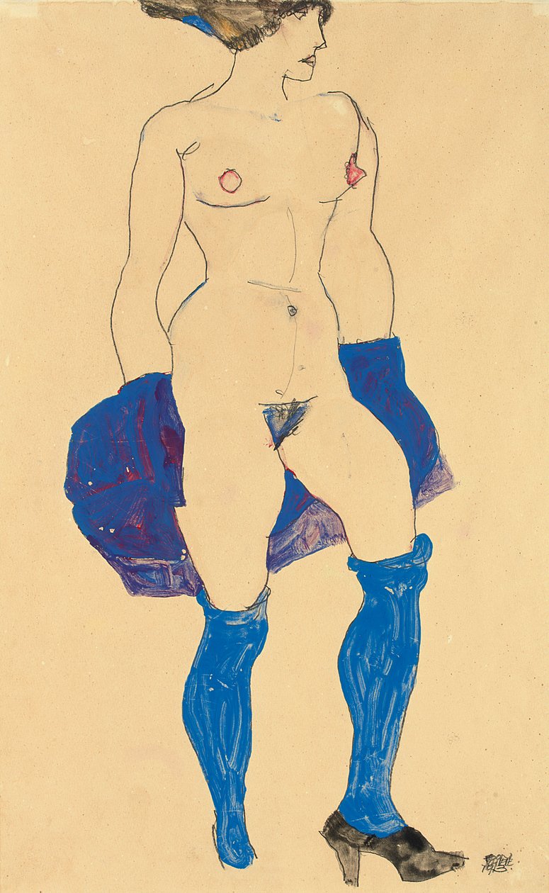 Mulher em pé com sapatos e meias, 1913 de Egon Schiele