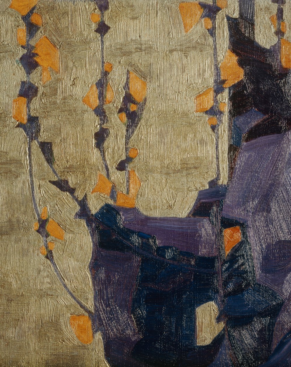 Flor estilizada sobre um fundo decorativo ... (bronze) de Egon Schiele