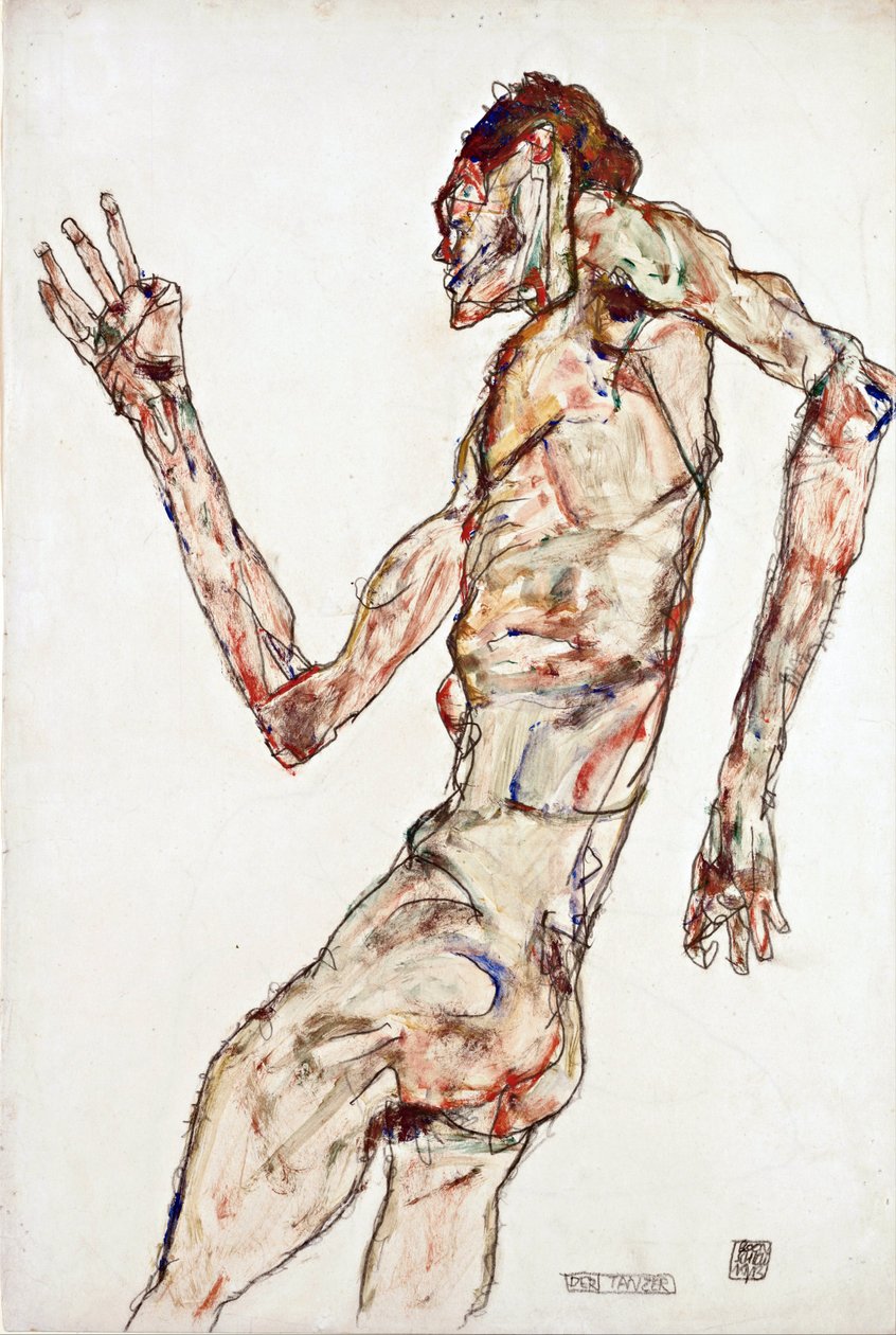 A Dançarina - Schiele, Egon (1890-1918) - 1913 - Giz preto, Guache sobre Papel - 48,3x32,3 - Museu Leopold, Viena de Egon Schiele