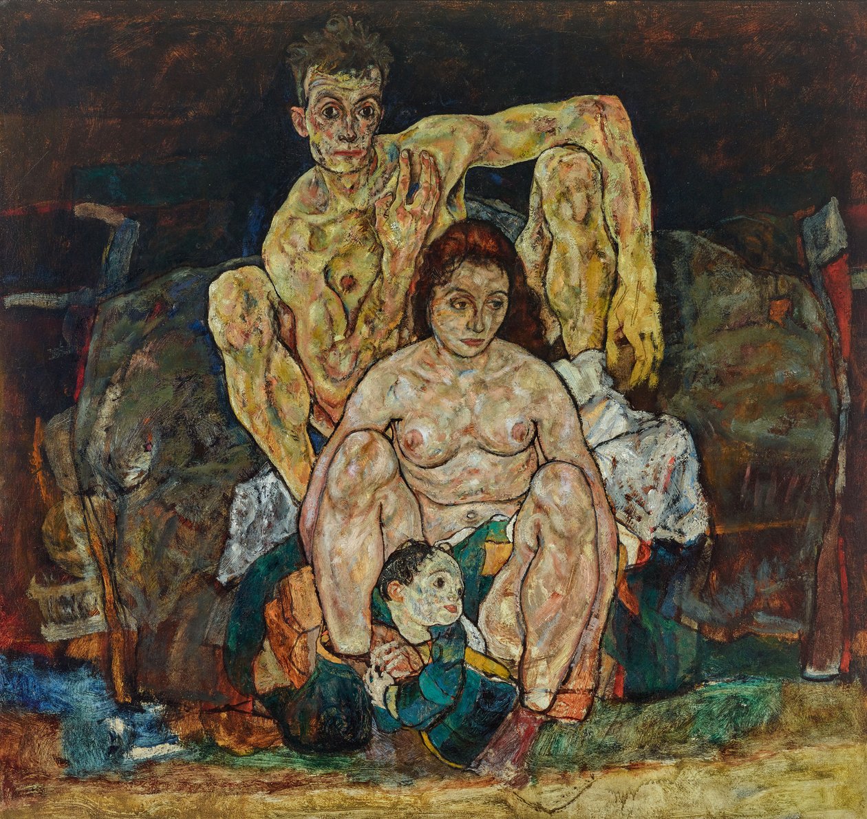 O casal de cócoras em família, 1918. de Egon Schiele
