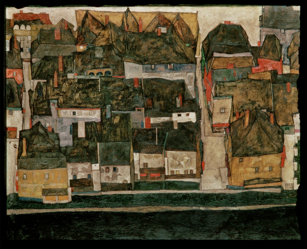 A pequena cidade IV (pintura sobre tela) de Egon Schiele